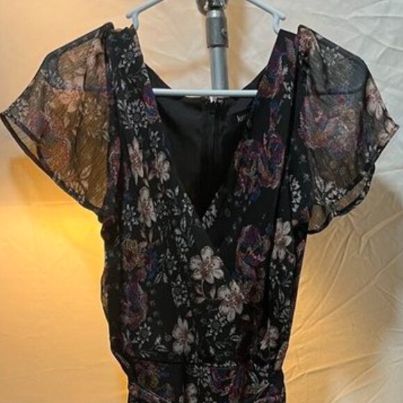 Kensie Floral Chiffon Wrap Dress | Size 14 | Black Multi - Picture 3 of 9